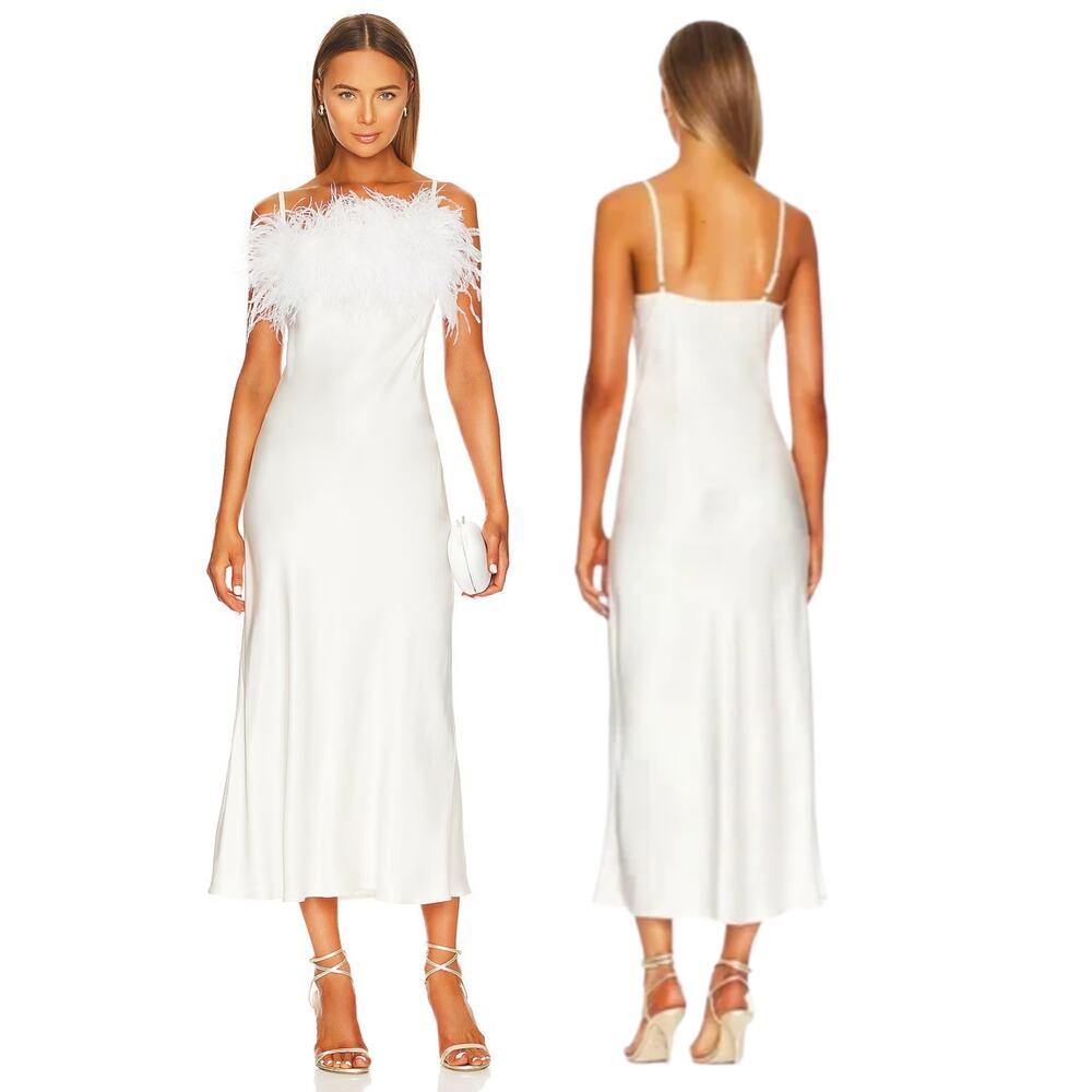 Sleeper Boheme Slip Dress Feather Satin Wedding Bridal Party Formal Evening L